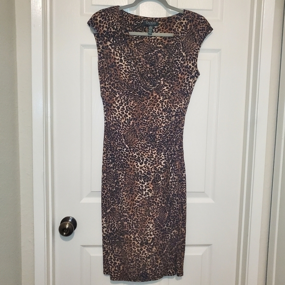 Lauren Ralph Lauren Animal Print Faux Wrap Dress Size 4 - Picture 1 of 10